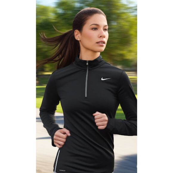 Nike Black Women’s Running Dri-Fit Active Pullover Zip Long Sleeve Shirt Top XL - Picture 1 of 13